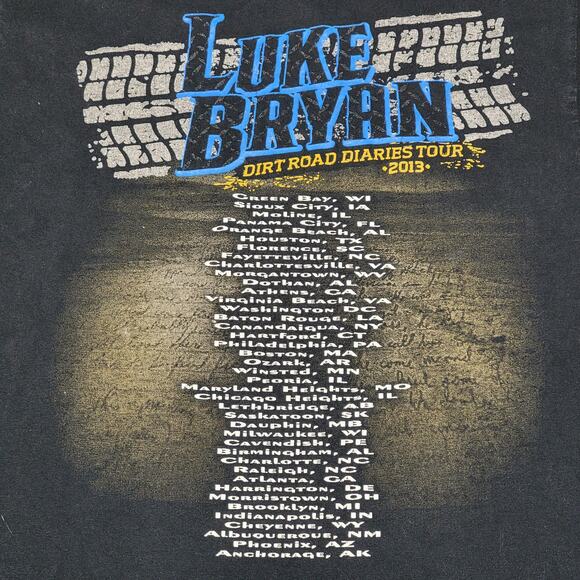 Gildan Black Unisex Tee "Luke Bryan Dirt Road Diaries Tour 2013" - Size Small - Picture 4 of 6